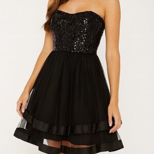 Papaya Strapless Sequin Top Mini Dress Fully Lined Size Small EUC